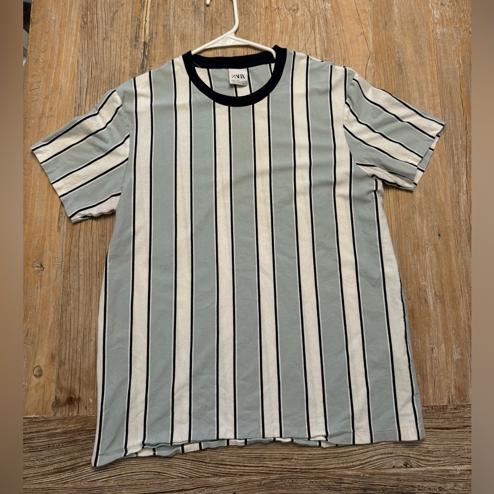Zara Striped Tee Shirt Men's Size L Short Sleeve 100% Cotton